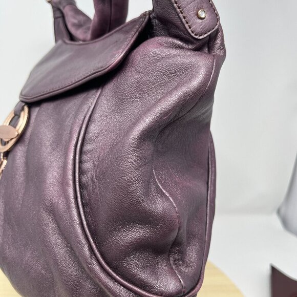 Laundry By Shelli Segal Bag SOFT Lambskin Leather Hobo Color Eggplant - Picture 4 of 15